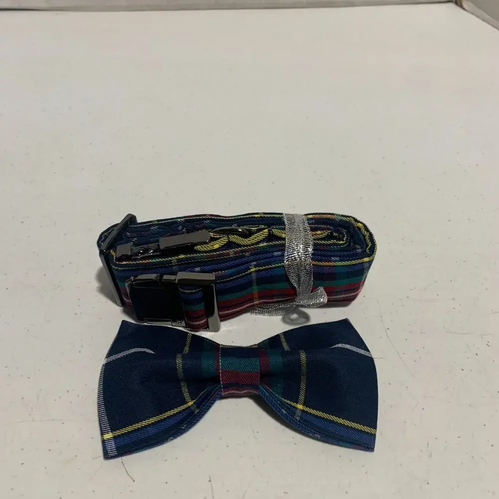 Dogwong Plaid Dog Collar With Bowtie For Medium or Large Dog Brand New